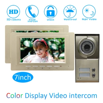 

One to Two Video Door Phone System For Security Visitor Calling system 7 inch color Monitor Wire Type Doorbell Night Vision
