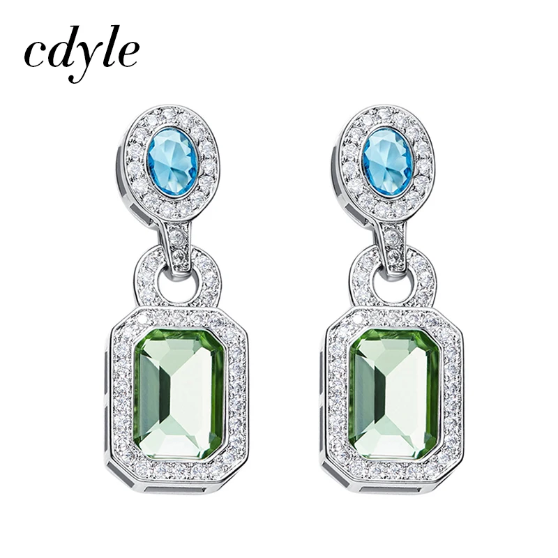 Cdyle Vintage Earrings Crystals from Swarovski Earrings For Women Luxury Blue Green Elegant Jewelry Austrian Rhinestone