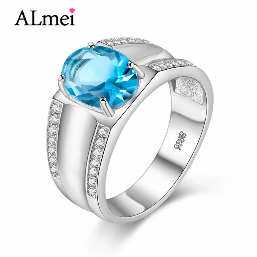 

Almei 2018 3.5ct Princess Blue Topaz Gemstone Ring Band 925 Sterling Silver Wedding Rings Fine Jewelry Birthday Gift FJ059