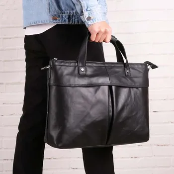 

Soft Leather Business Briefcase 17" Natural Cowhide Laptop Handbag For Documents Casual Large Capacity Travel Man Shoulder Bags