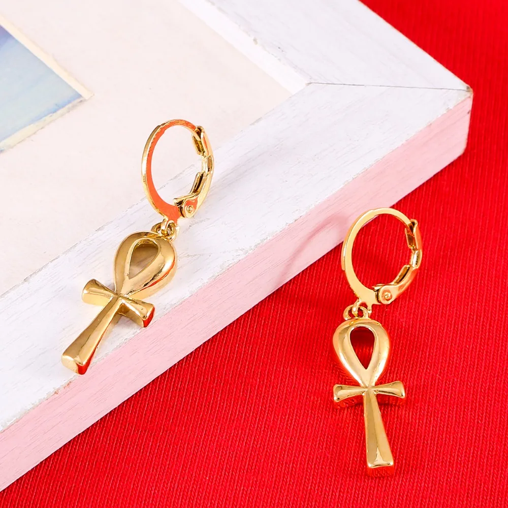 Женские классические серьги Ankh золотого цвета с египетским крестом|earrings gold|earrings