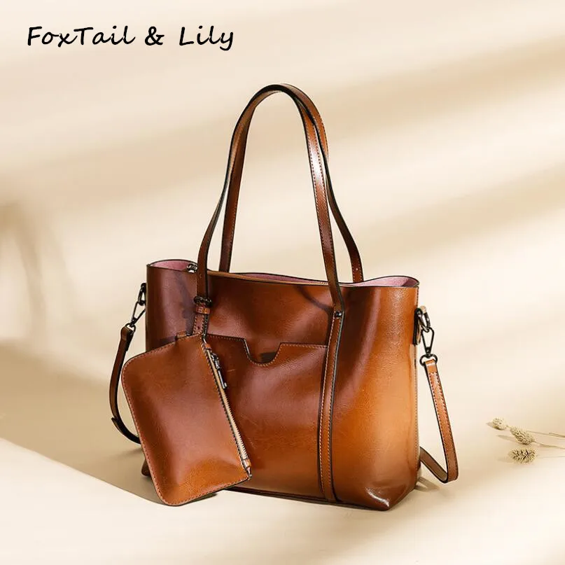 

FoxTail & Lily Women Oil Wax Leather Handbags Ladies Vintage Shoulder Bags Large Capacity Tote Crossbody Bags with Small Purses
