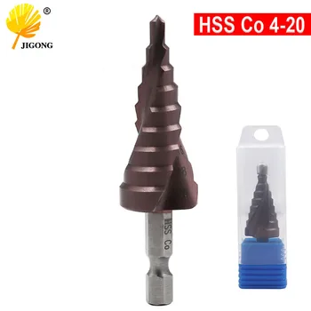 

1/4" Hex shank Stepped Drill High Quality M35 HSS-Co 4-20mm Spiral Groove Step Drill Bit For Stainless Steel Core Drill Bit