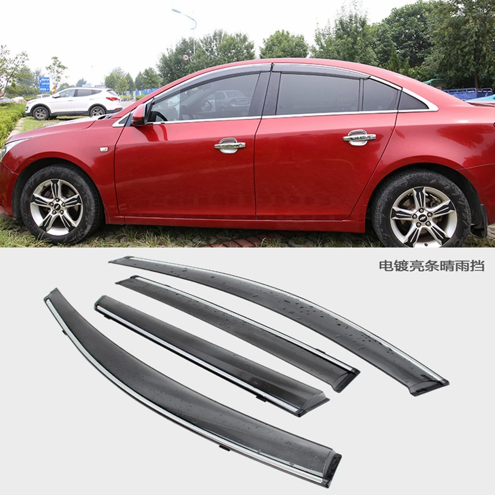 

MONTFORD ABS Plastic Vent Sun Rain Guard Shield Delflector Window Visor Awnings 4Pcs Cover For Chevrolet Cruze 2009-2013