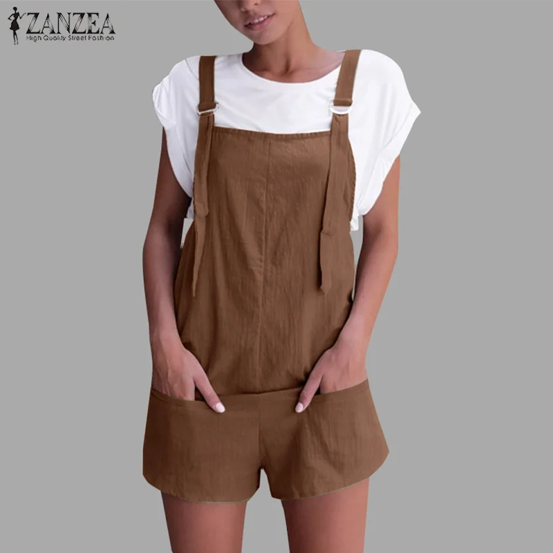 

2019 ZANZEA Plus Size Overalls Womens Casual Jumpsuit Female Summer Palazzo Pants Ladies Sleeveless Short Romper Playsuits 5XL