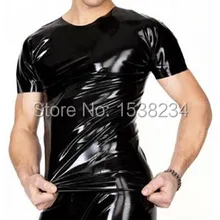 Черная латексная футболка с короткими рукавами резиновая майка размера плюс футболка из латекса