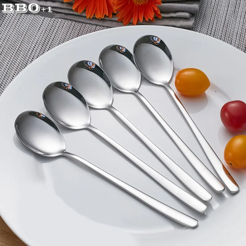 5pcs 304 Long Handle Dinner Spoons Stainless Steel Korean Coffee