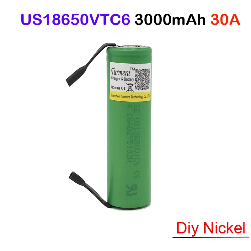 Turmera VTC6 3 7 V 3000 mAh 18650 литий ионная батарея 30A Разрядка Для sony US18650VTC6 инструменты