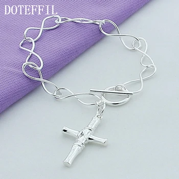 

DOTEFFIL 925 Sterling Silver Religious Cross Pendant Bracelet For Woman Charm Wedding Engagement Party Fashion Jewelry