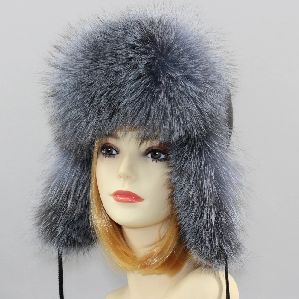 Hot Sale Natural Fox Fur Hat Women Thick Warm Real Fox Fur Cap Winter Fox Fur Bomber Hat Free Shipping