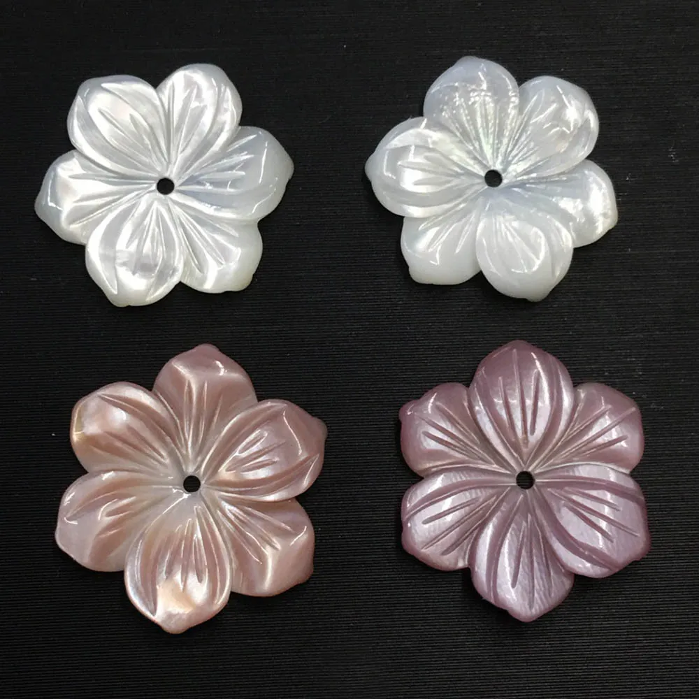 16mm Carved Shell Flower Beads Charms Natural Mother of Pearl White