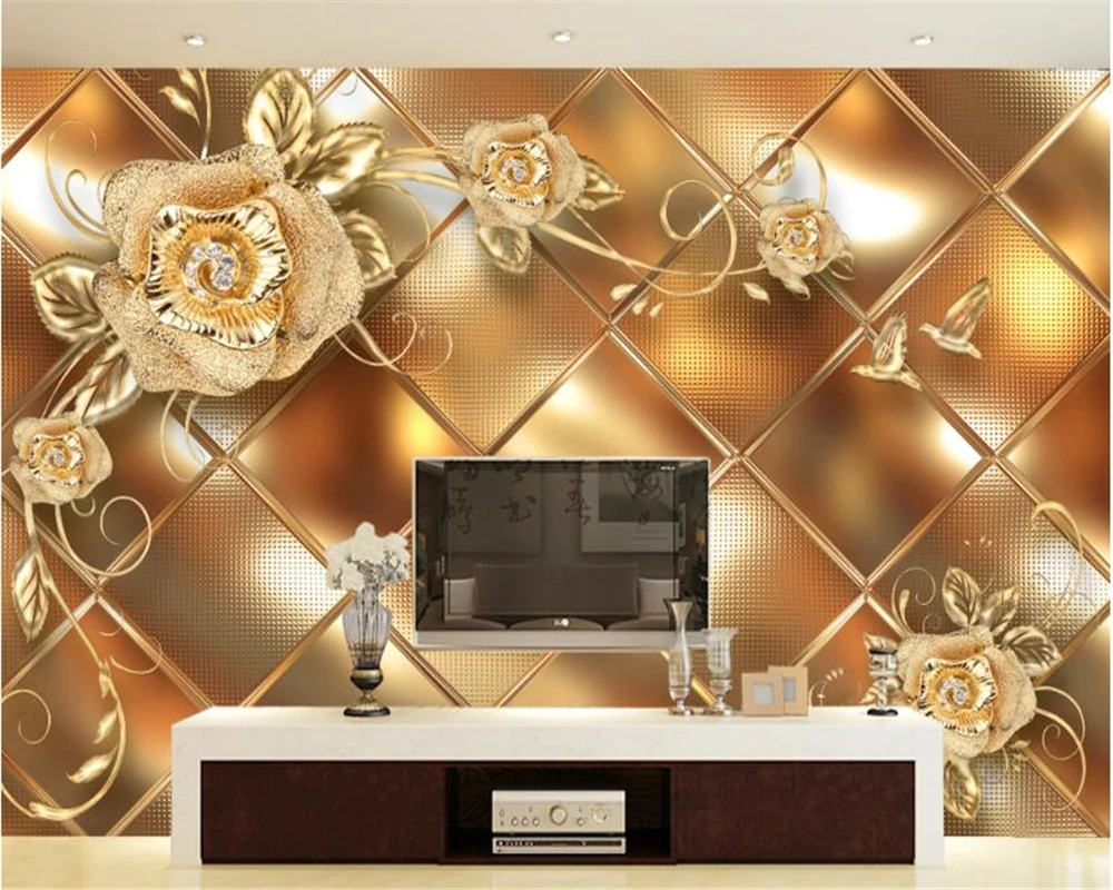 

Beibehang Custom Wallpaper Living Room Bedroom Mural Gold Jewelery Rose 3D TV Wall Background Wall mural 3D wallpaepr for walls