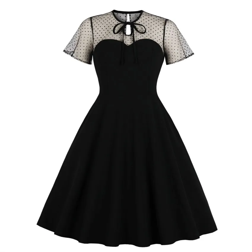 Летнее женское вечернее платье в черный горошек, сексуальные платья в винтажном готическом стиле, летние платья с короткими рукавами