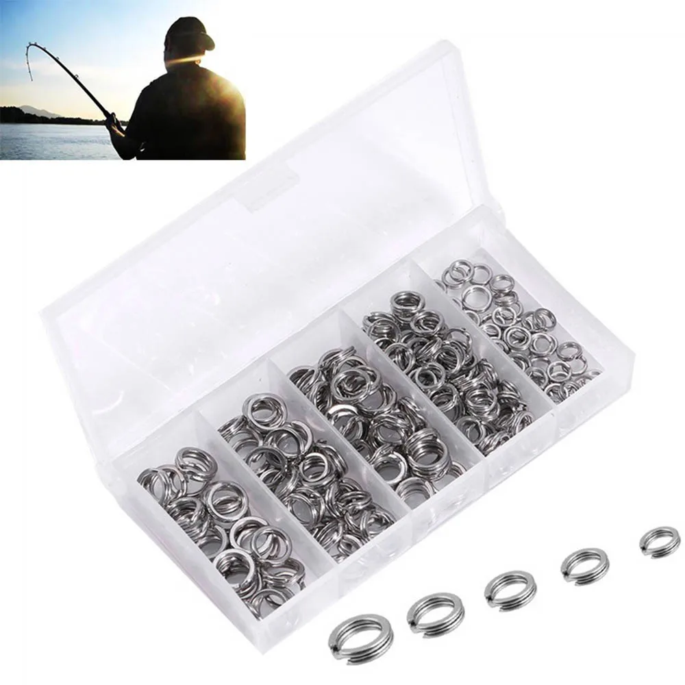 200Pcs/box fishing split rings 5 Sizes Stainless Steel Split Ring Heavy