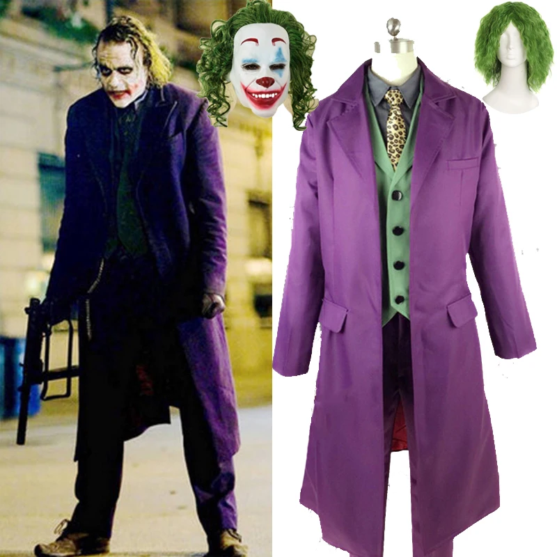 Koop Batman The Dark Knight Joker Cosplay Kostuum Movie Suicide Squad Joker Heath Ledger Cosplay Pak Paars Jas Uniform Volledige set