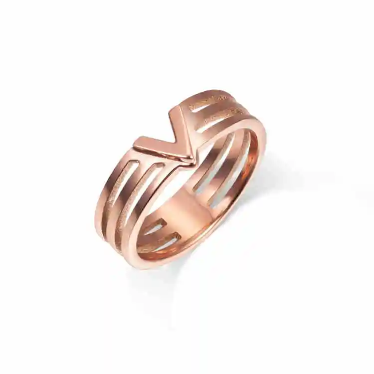 YUN RUO современная мода розовое золото цвет V Форма кольцо Дамский Рождественский подарок для женщин Мода титановая сталь ювелирные изделия никогда не выцветает