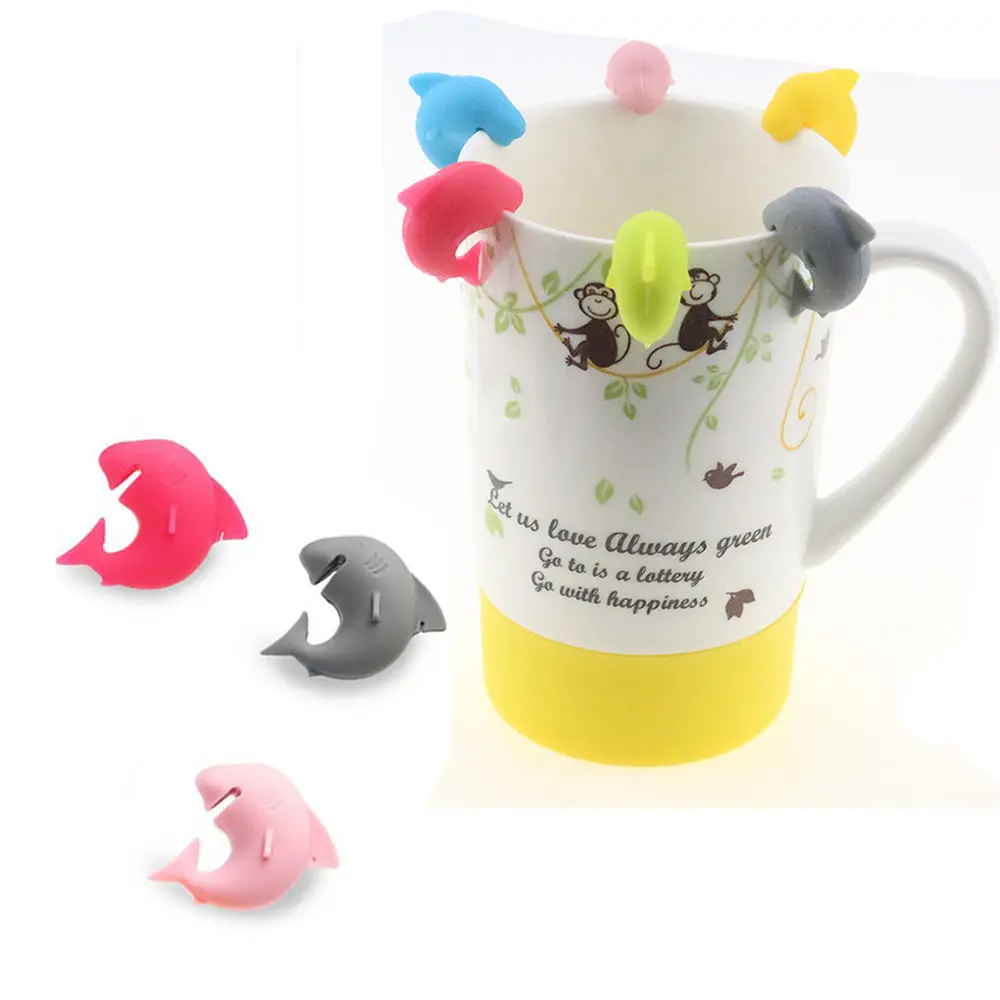 Popular 6pcs Silicone Mini Shark Shape Tea Bag Holders Cup Mug Identify