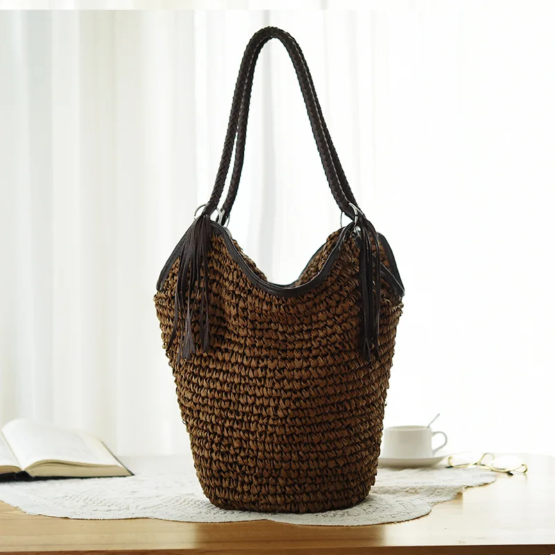 4 Color Straw Bag Women Beach Bag Hand Made Woven Women&#39;s Shoulder Handbag Messenger Bags Solid ...