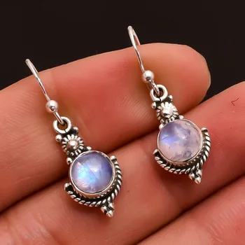 

New Moonstone Vintage Earrings Sterling Silver Punk Wind Colorful Simulate Blue Zircon Stud Earrings Moonstone Jewelry
