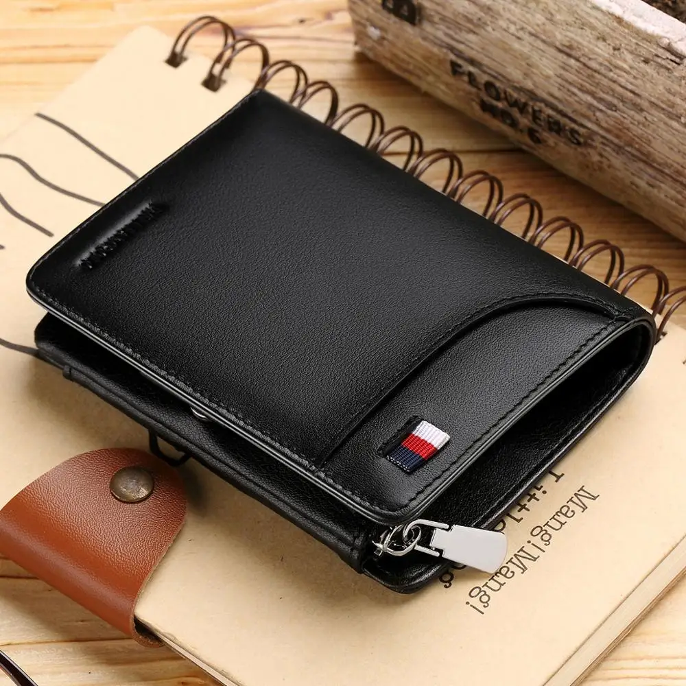Men Wallet Cowhide Genuine Leather Slim Trifold Card Holders Coin Pocket Purse