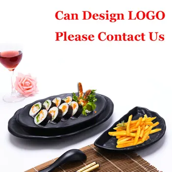 

A5 Black Scrub Melamine Plates Plastic Sushi Fish Dishes Food Snacks Dinnerware Square Dinner Tray Restaurant Oval Wavy Supplies
