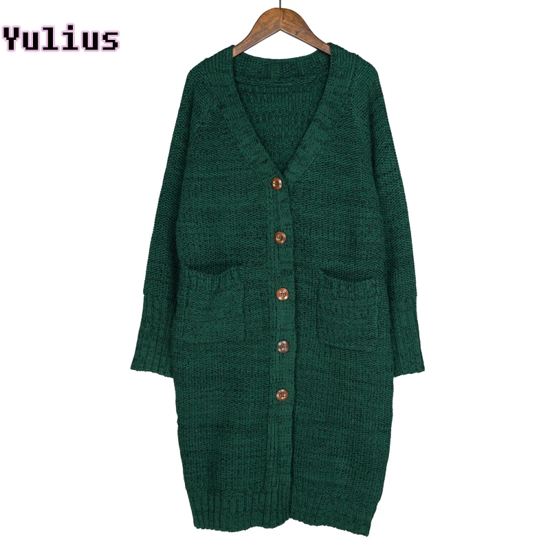 

2019 Autumn Female Fashion Mixed Color Oversized Sweaters Korean Style Single Breasted Long Knitted Cardigan For Women Sweater