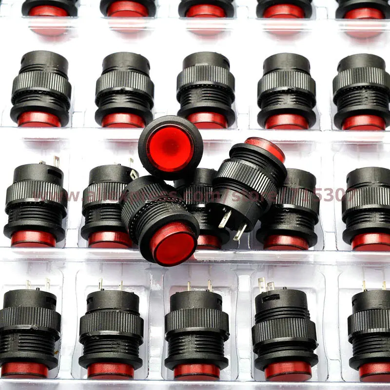 

PHISCALE 20pcs red push button switch R16-503A 16mm round shape self locking 250v 3A 2pins