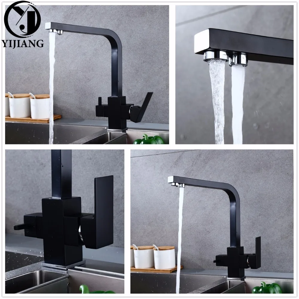Современный медный метериальный вращающийся два отверстия черный кухонный смеситель для раковины Смеситель для ванной(YJ-WT-002