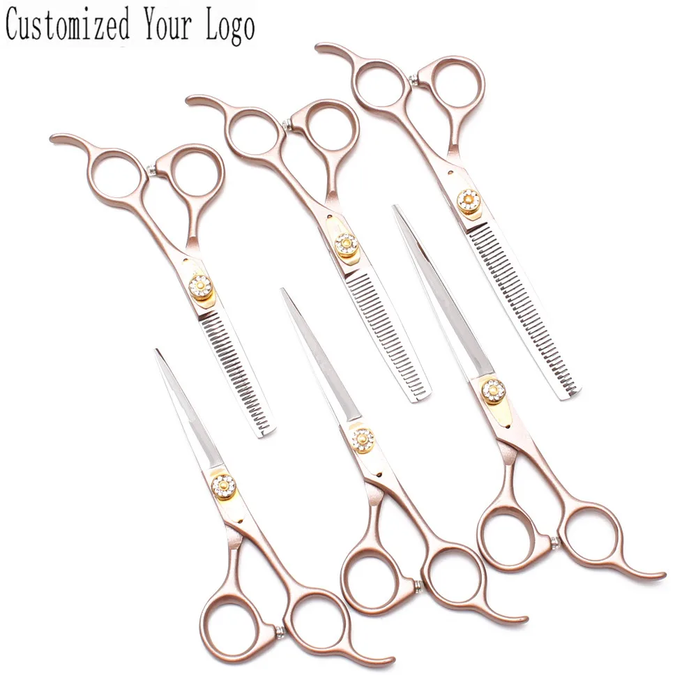 

5.5" 6" 7" Stainless Customize Logo Rose Gold Barber Scissors Straight Shears Thinning Scissors Professional Hair Scissors C9105