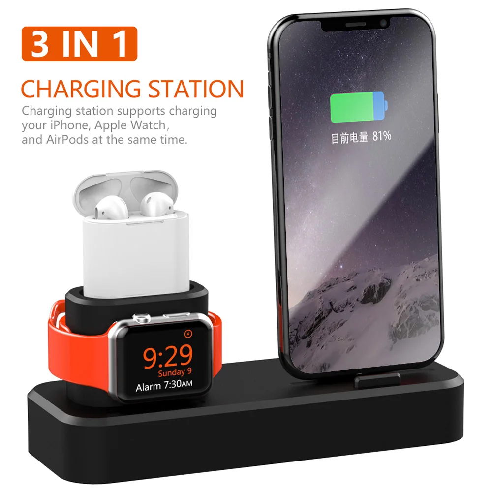 

Mobile phone charging holder for iphone 6 6s 7 8 plus x xs max xr Silicone Desktop 3in1 for Apple Watch Airpods Charger Station