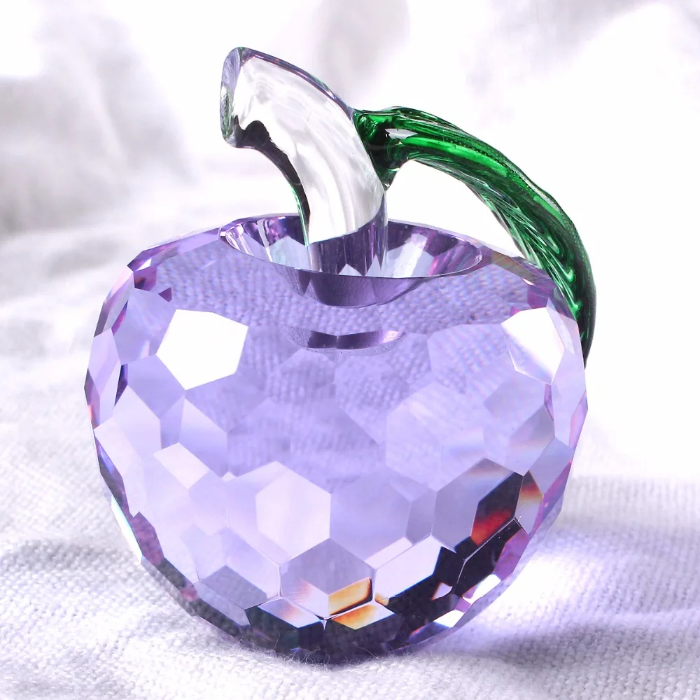 50mm 1.9in Purple Cut Crystal Apple Paperweight Glass Paperweight Fruit Crafts Gifts Art