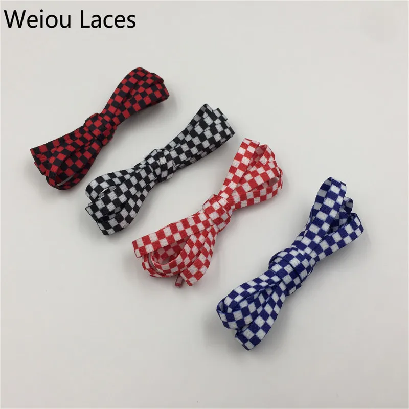 Weiou Flat Black White Red Blue Grid Shoe Lace String Sublimated Printing Polyester Checkered Digital Print Shoelaces Sneakers