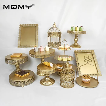 

11 Pcs Wedding Cupcake Gold Metal 3 Tier Crystal Birdcage Cake Stand Set