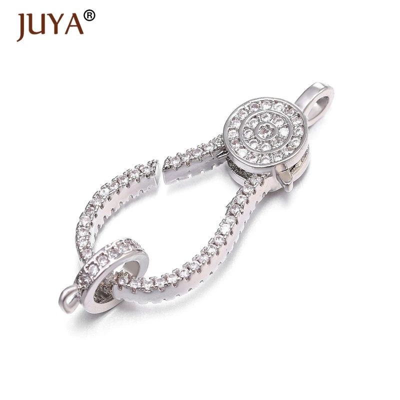 Juya Supplies For Jewelry Wholesale Luxury Zirconia Clasps Hooks Accessories For Making Bracelets Necklaces DIY Craft - Цвет: Silver