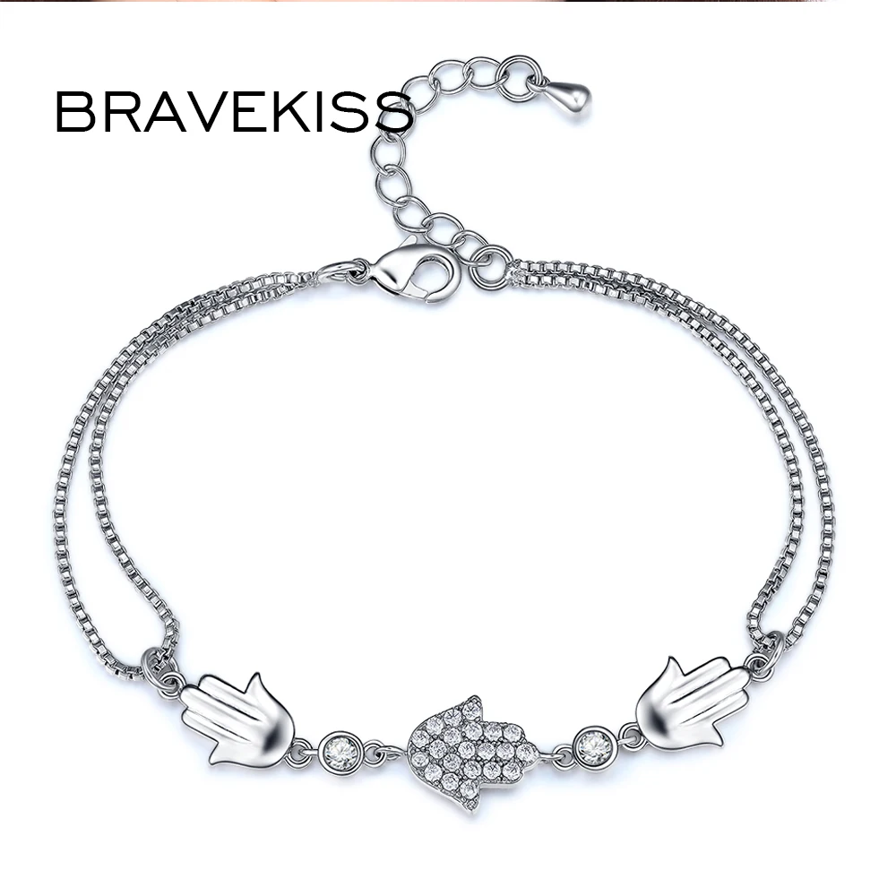 BRAVEKISS Fatima's Hand Bracelet Women Extend Box Chain Bracelet Pave