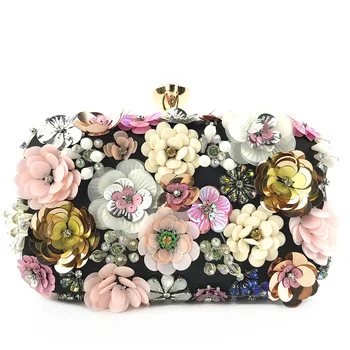

Women Flower Clutch Purse New Design Beading Handmade Wedding Party Bag Chain Shoulder Bags Small Phone Clutches