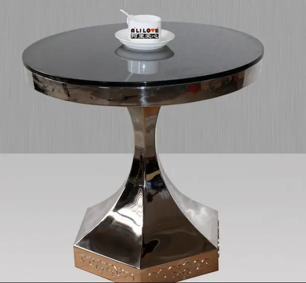 Little sitting room sofa round table of toughened glass, stainless steel round tea table