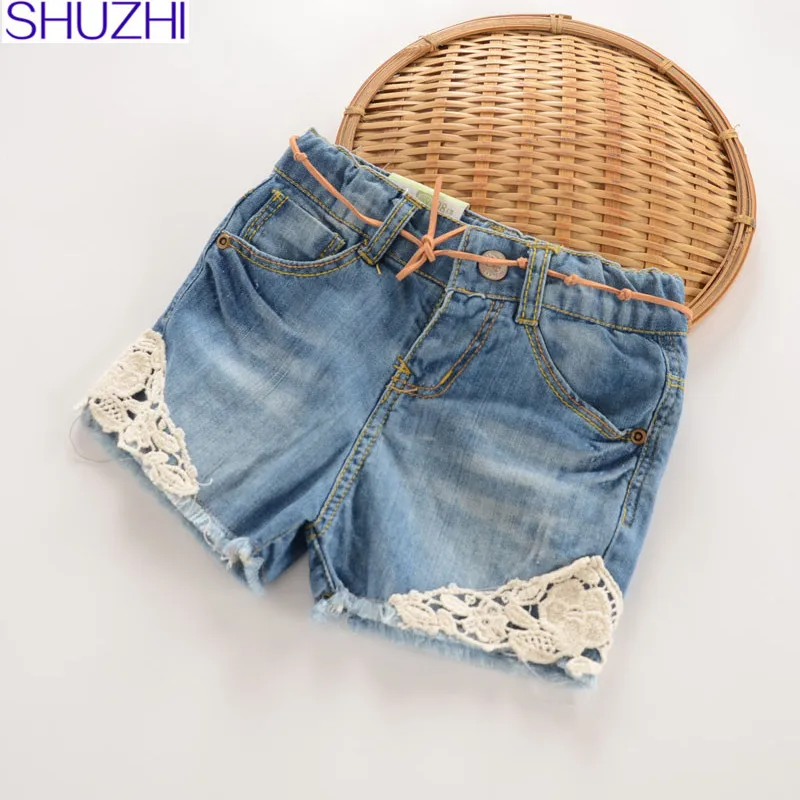 SHUZHI Summer Style Baby Shorts girl Lace Floral jeans Shorts for girl