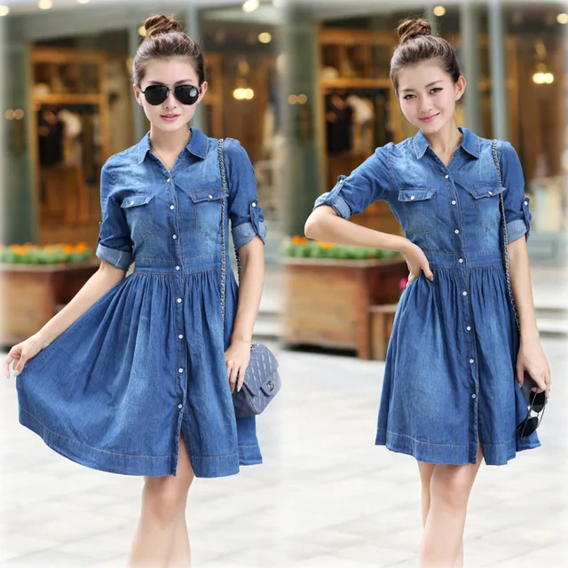 2015 summer style denim dress vestidos femininos plus size women jean dresses plus size
