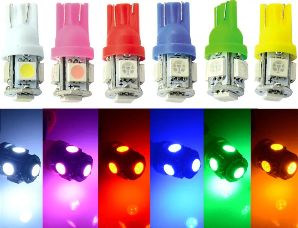 10X-T10-5SMD-DC-12V-1W-5050-5-SMD-192-168-194-W5W-white-blue-red