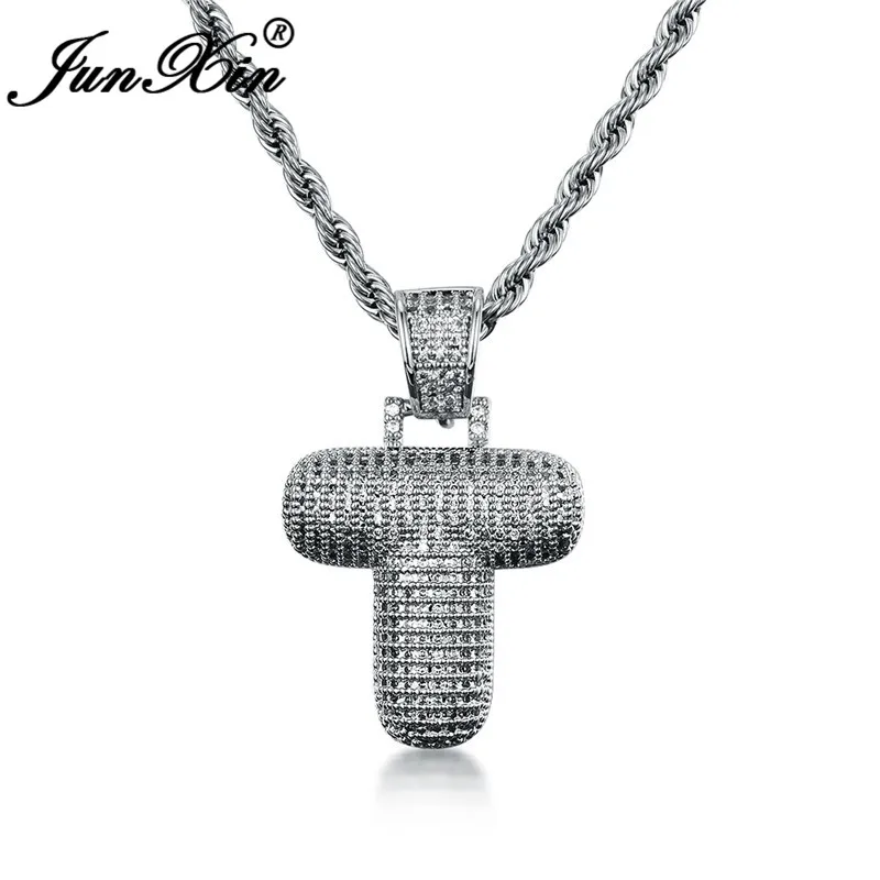

JUNXIN 2019 New Fashion Cross T Pendants Letters Necklaces For Women 925 Sterling Silver/Rose Gold Filled Zircon Wedding Choker