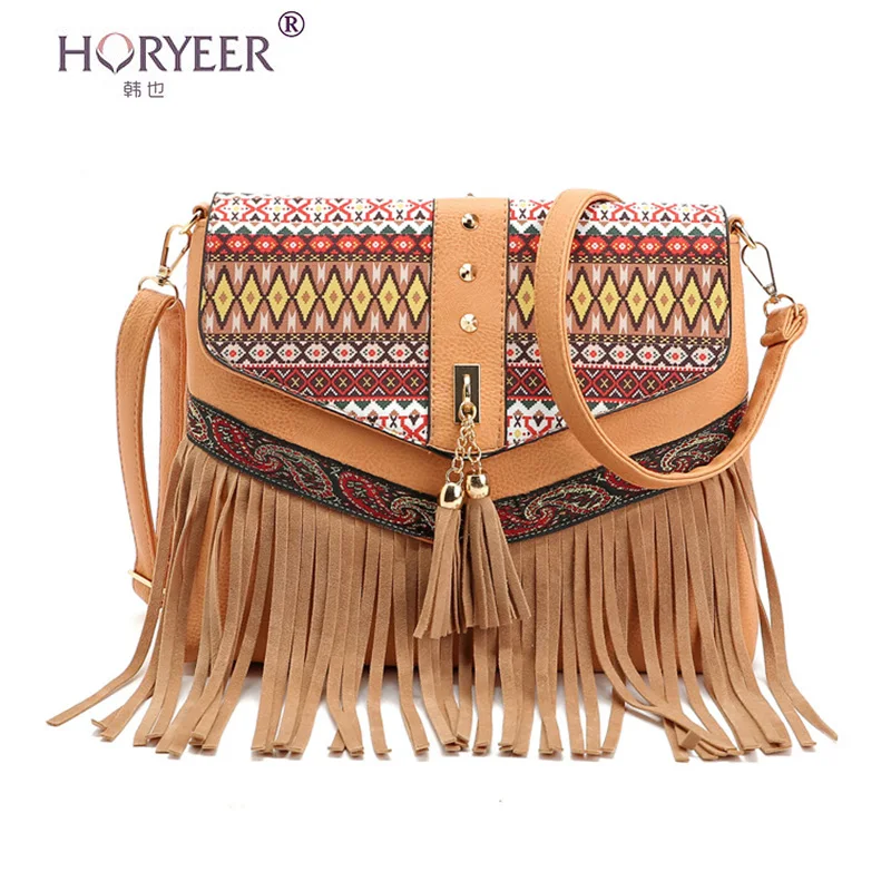HORYEER women bag 2017 Shoulder Bags Small Crossbody Bag For Women Handbags PU Leather Rivet Tassel Messenger Bag sac a main