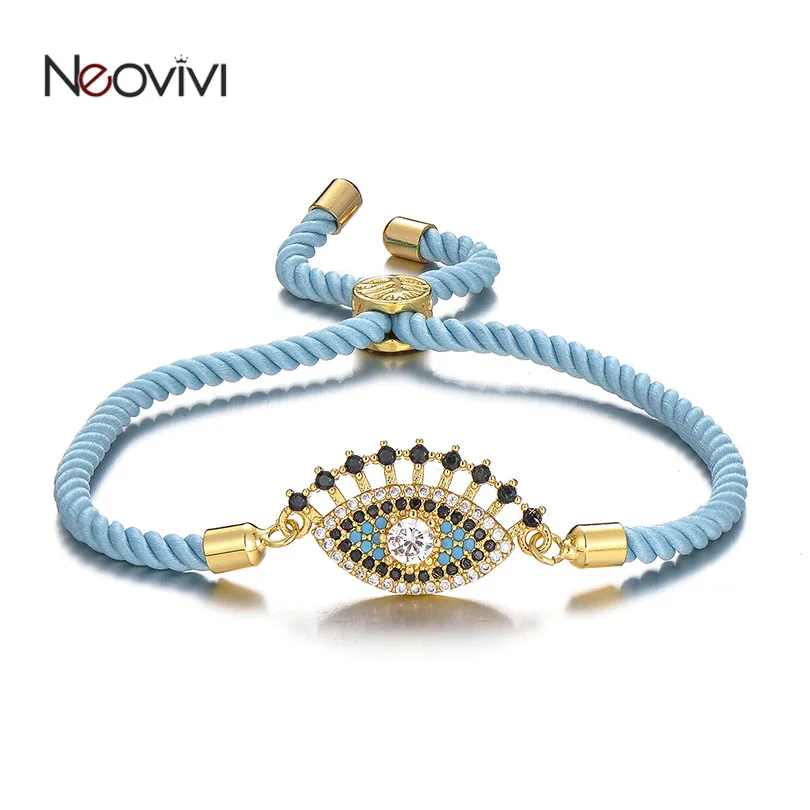 

Neovivi Devil's Eye with eyelashes Multi CZ Charm Bracelet Colorful Rope Adjustable Braiding Bracelets Men Women DIY Jewelry