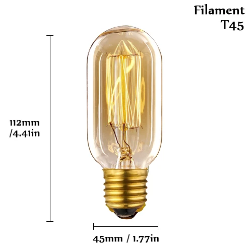 Ретро Edison led светильник лампочка E27 220 В 40 Вт A19 A60 ST64 T10 T45 T185 G80 G95 нити Винтаж ампулы лампа накаливания Эдисона лампа - Цвет: T45 Filament