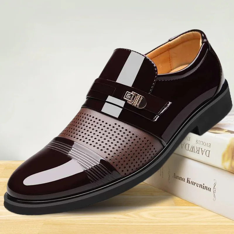 

CuddlyIIPanda Brand Men Formal Shoes Slip on Pointed Toe Oxford Shoes Male Summer Business Wedding Party Dress Shoes Big Size