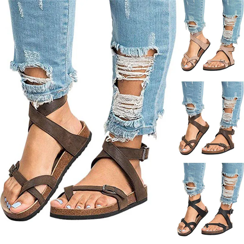 

2019 New 1 Pair Women Sandals Flat Ankle Buckle Anti-slip Breathable for Summer Beach BS88