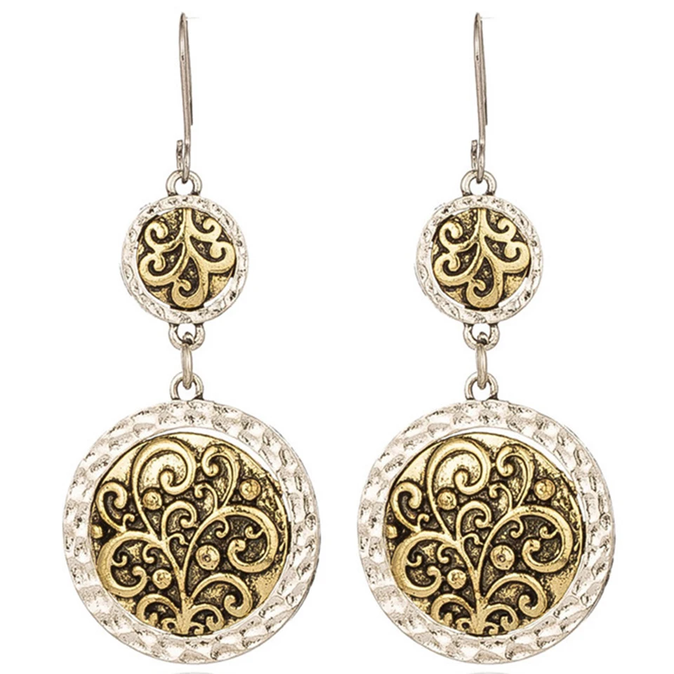 

Boho vintage ethnic geometric round circle metal pendant flowers totem drop women earrings statement jewelry oorbellen kolczyki