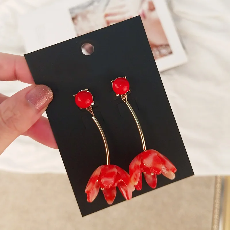 Vintage Fashion Flower Acetic Acid Acrylic Long Big Drop Earrings for Women Metal Dangling Acetate Resin Earrings Gifts Jewelry (5)