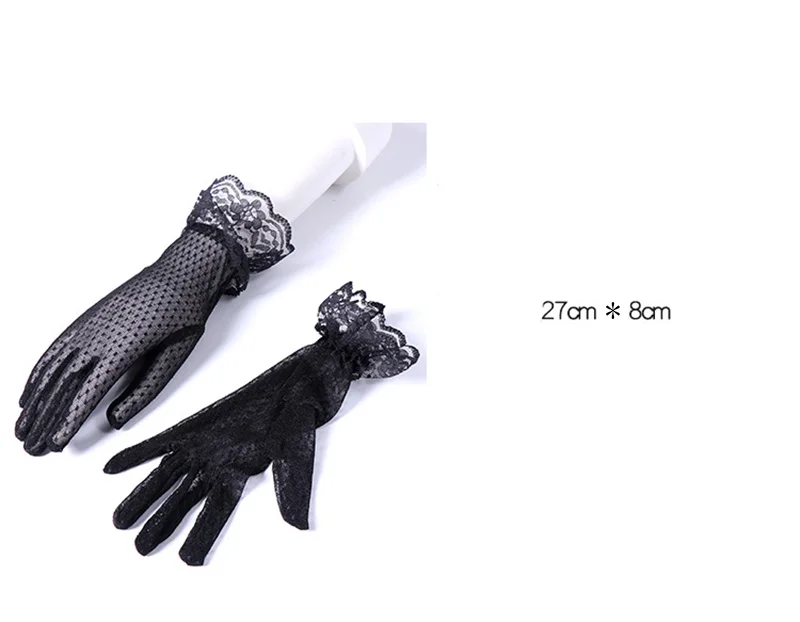 Fashion Sexy Summer Female Full Finger Sunscreen Short Lace Gloves Women Driving Spider Web Pattern Sun Anti-UV Black Gloves C48