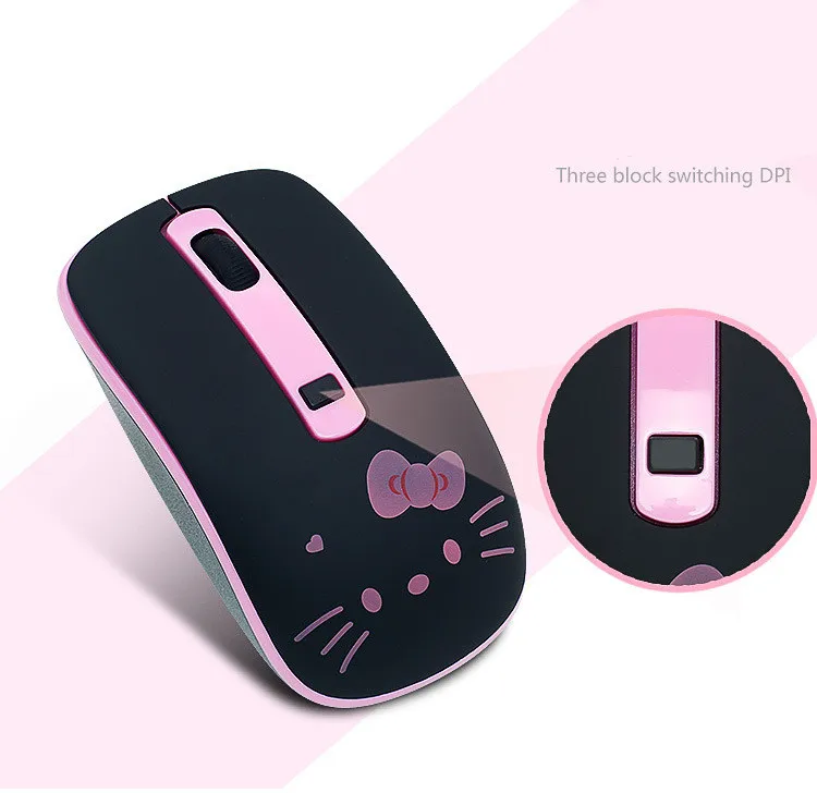 Wireless Mouse Cute Hello Kitty Ultra Thin Computer Mice 1600DPI USB Optical Gaming Mause For PC
